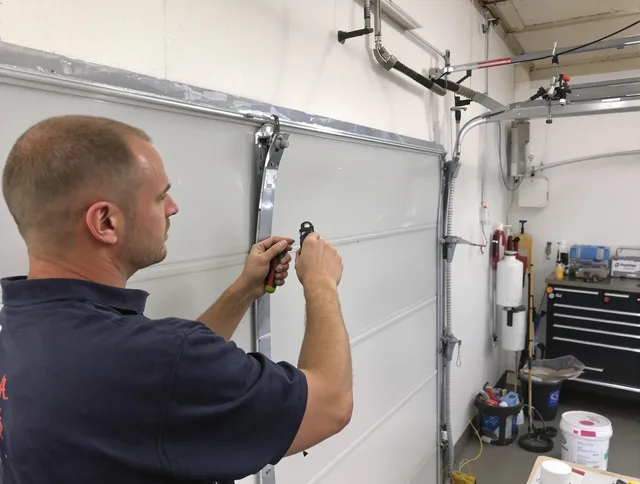 Before and after garage door dent repair by Tallmadge Garage Door Repair in Tallmadge