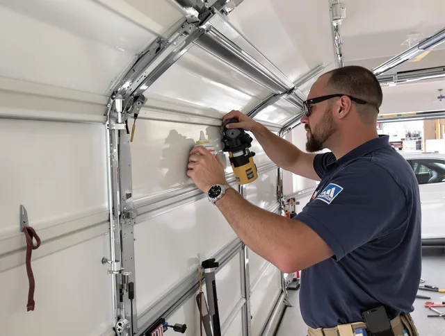 Tallmadge Garage Door Repair technician quieting a noisy garage door in Tallmadge
