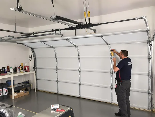 Tallmadge Garage Door Repair certified technician performing overhead door system repair in Tallmadge