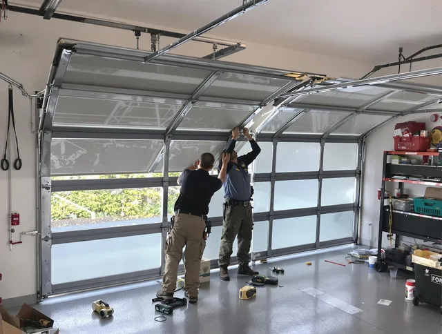 Tallmadge Garage Door Repair expert performing precise panel replacement on Tallmadge garage door